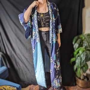 Vintage Silk Kimono Blue Free Size Coverup Duster